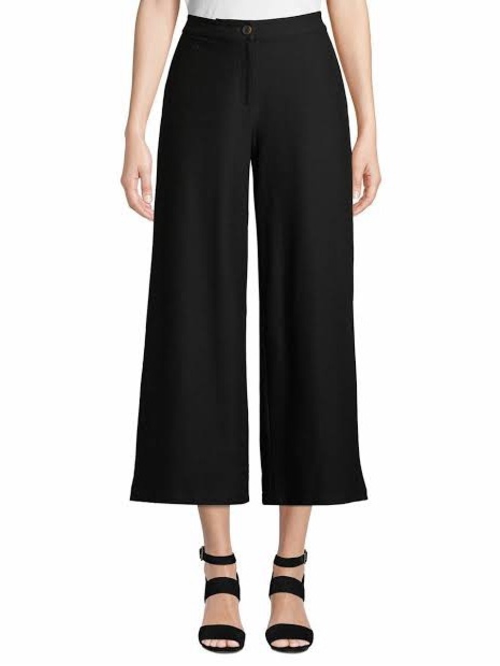 Eileen Fisher Stretch Crepe Wide Leg Crop Pants Black Size 14